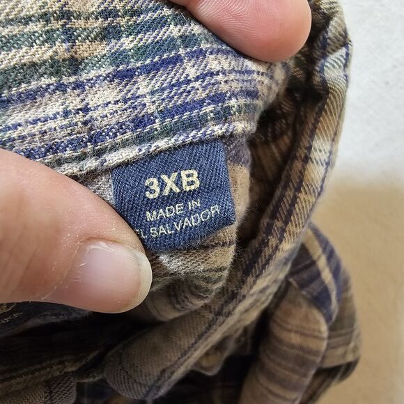 Roundtree And Yorke Casuals Flannel Outdoors Tan Blue Green Mens Big 3XB - Picture 3 of 11